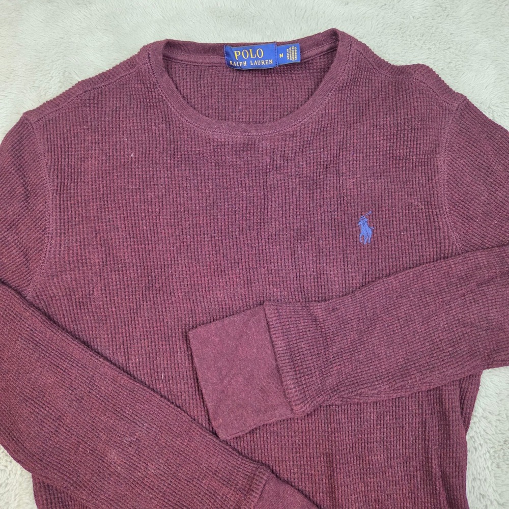Polo Ralph Lauren Thermal Shirt Mens M Waffle Knit Long Sleeve Crewneck Burgundy